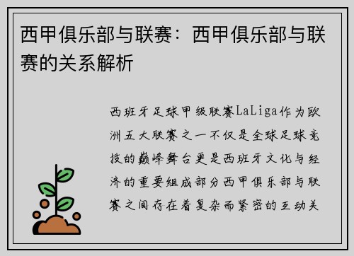 西甲俱乐部与联赛：西甲俱乐部与联赛的关系解析